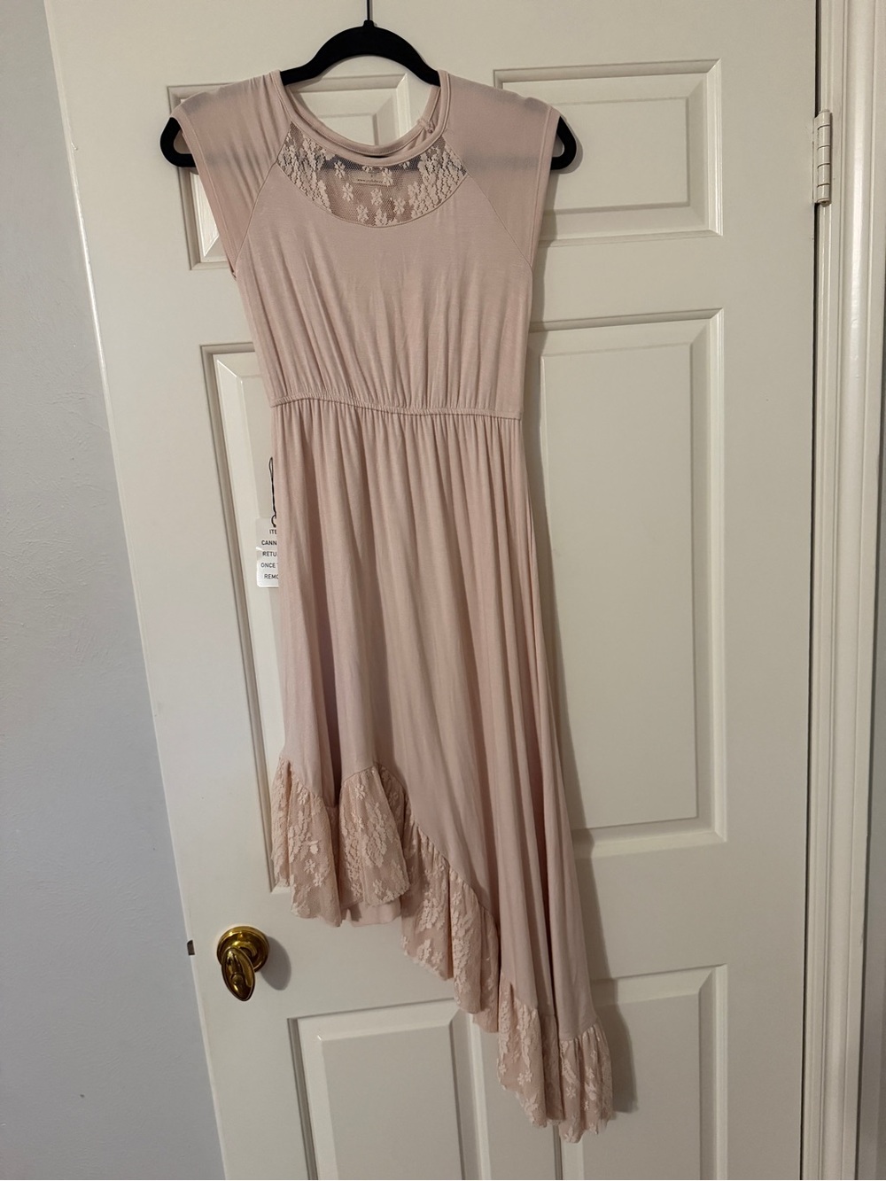 Girls' Blush Lace-Trim Asymmetric Casual Dress